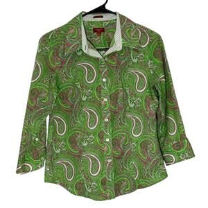 Talbots Haberdashery Women’s Pink & Green Paisley Wrinkle Resistant Shirt Sz 4P